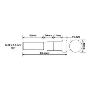 WHEEL STUD M18 X 1.5 RHT 79MM UH - 85.5MM OA