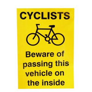 CYCLISTS BEWARE SELF ADHESIVE VINYL SIGN HORIZONTAL 300X210MM