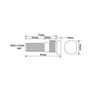 WHEEL STUD M22X1.5 RHT 77MM UH STEEL & ALLY ISO WHEEL